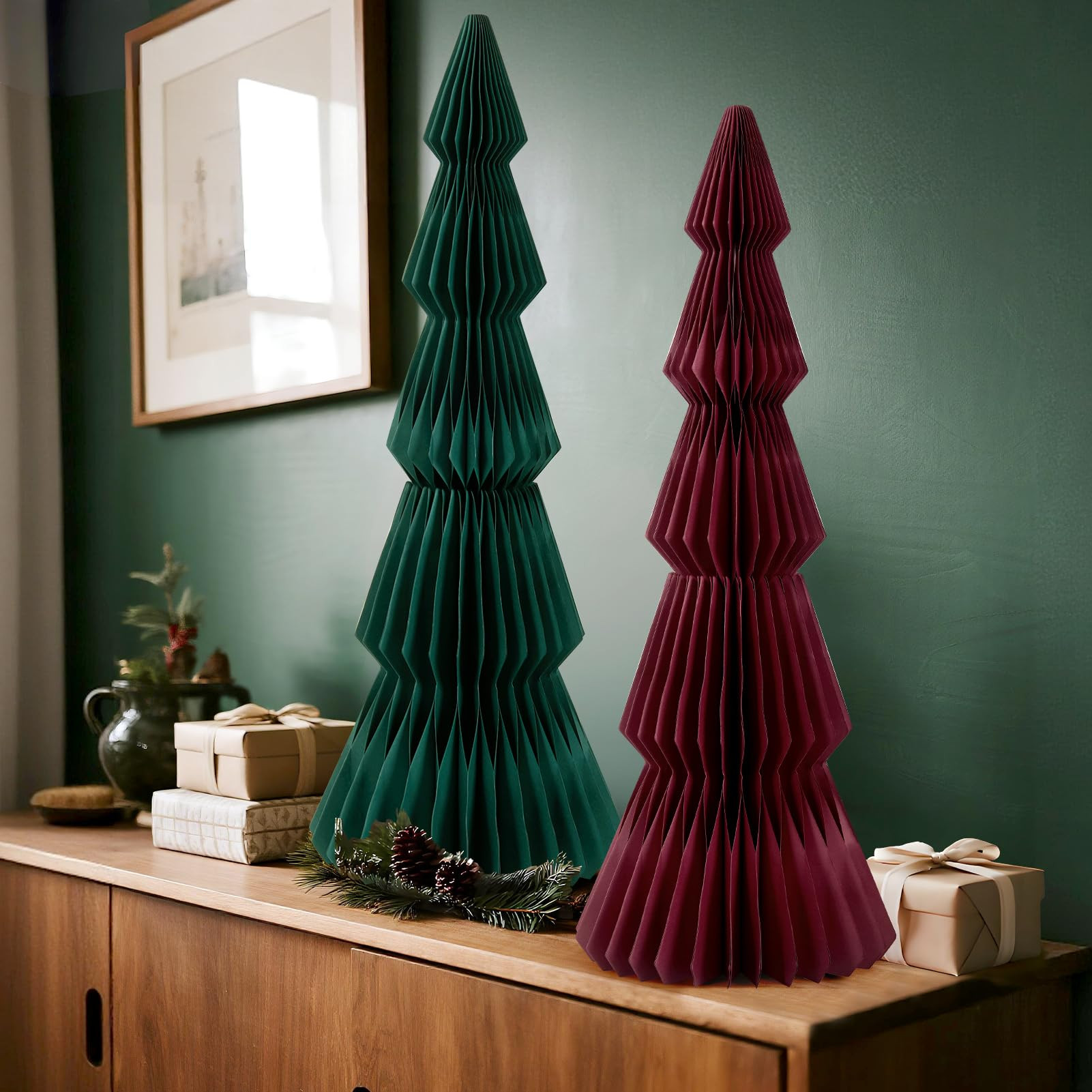 SUNBEAUTY 20'' Red and Green Honeycomb Christmas Tree Large 3D Christmas Table Decorations Indoor... | Amazon (US)