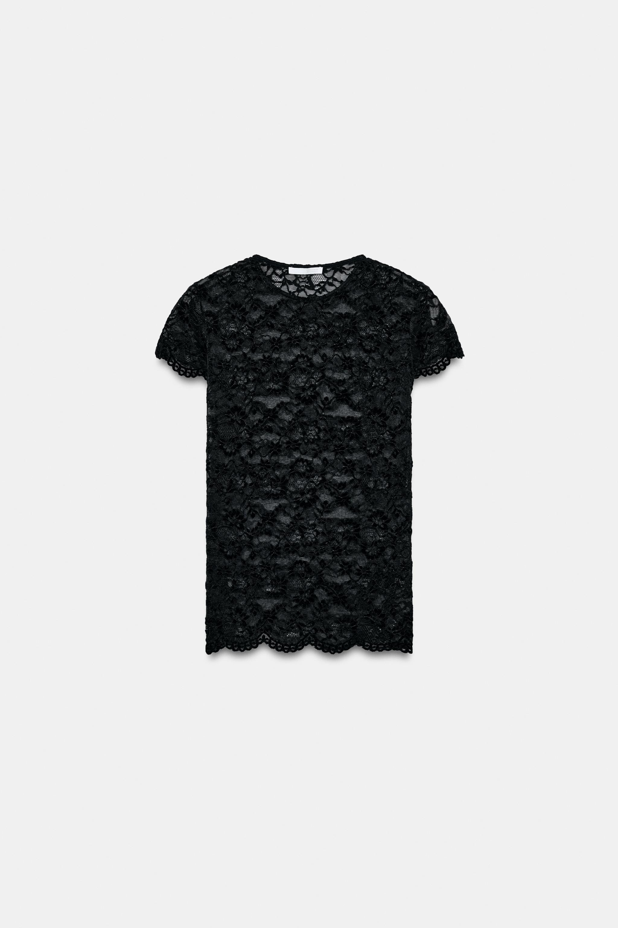 SHORT SLEEVE LACE T-SHIRT | Zara UK
