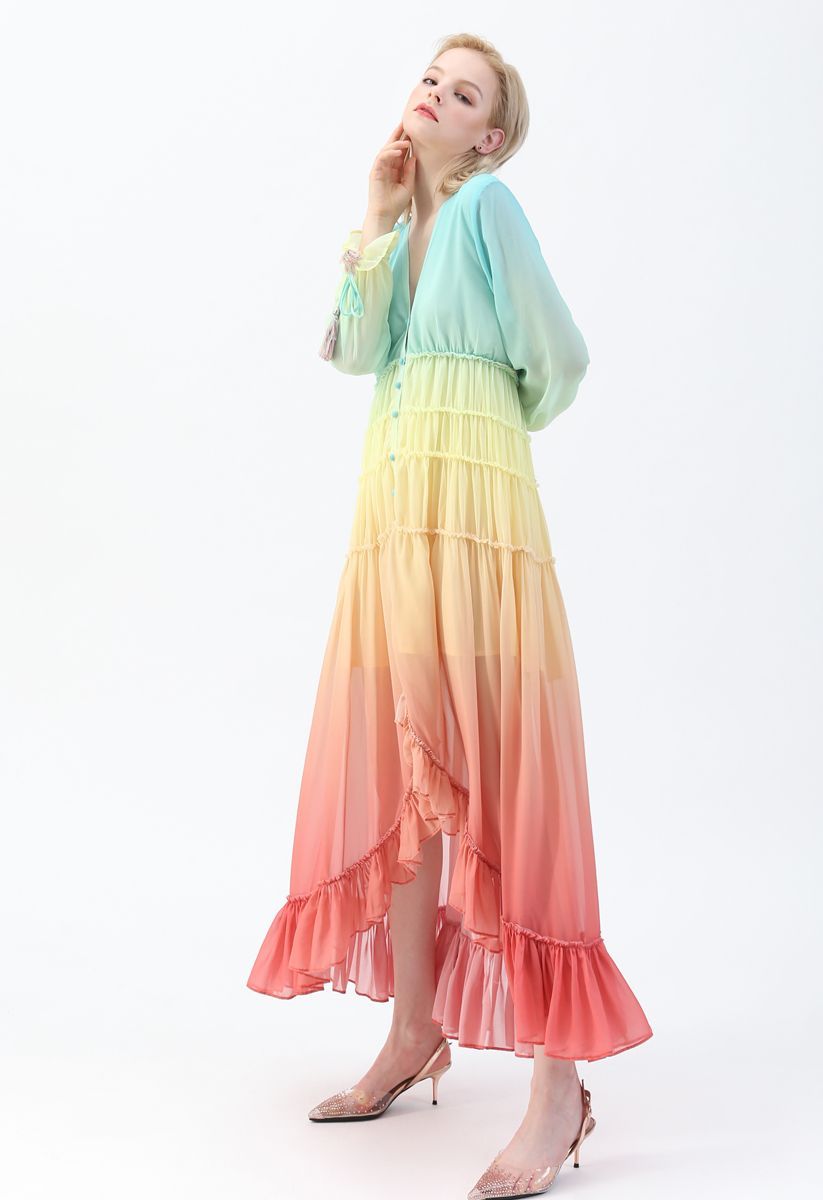 Vacay Paradise Gradient V-Neck Maxi Dress | Chicwish