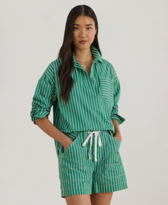 Women's Striped Cropped Long-Sleeve Shirt | Macy's