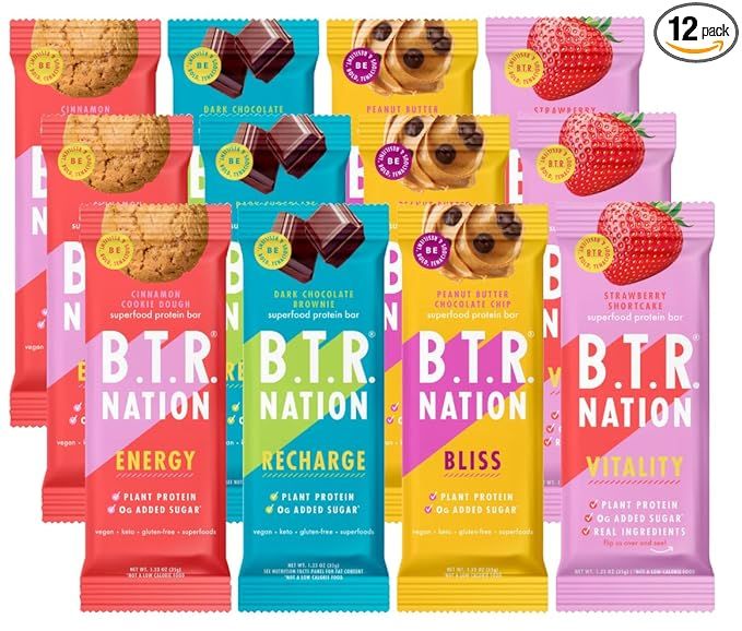 B.T.R. Bar Superfood Keto Protein Bars, Plant Based Vegan Protein, Low Carb Food, Low Calorie, Gl... | Amazon (US)