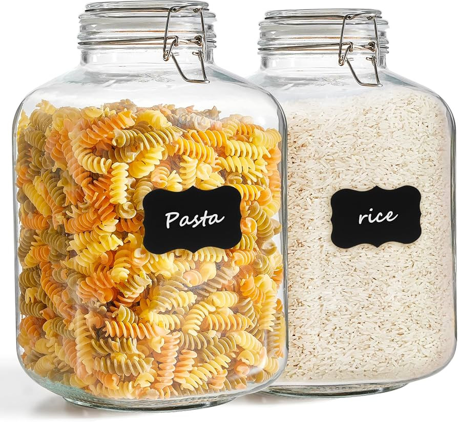 ComSaf 1.17 Gallon Glass Jar with Lid, 152oz Glass Jars with Airtight Lid Set of 2, Square Mason ... | Amazon (US)