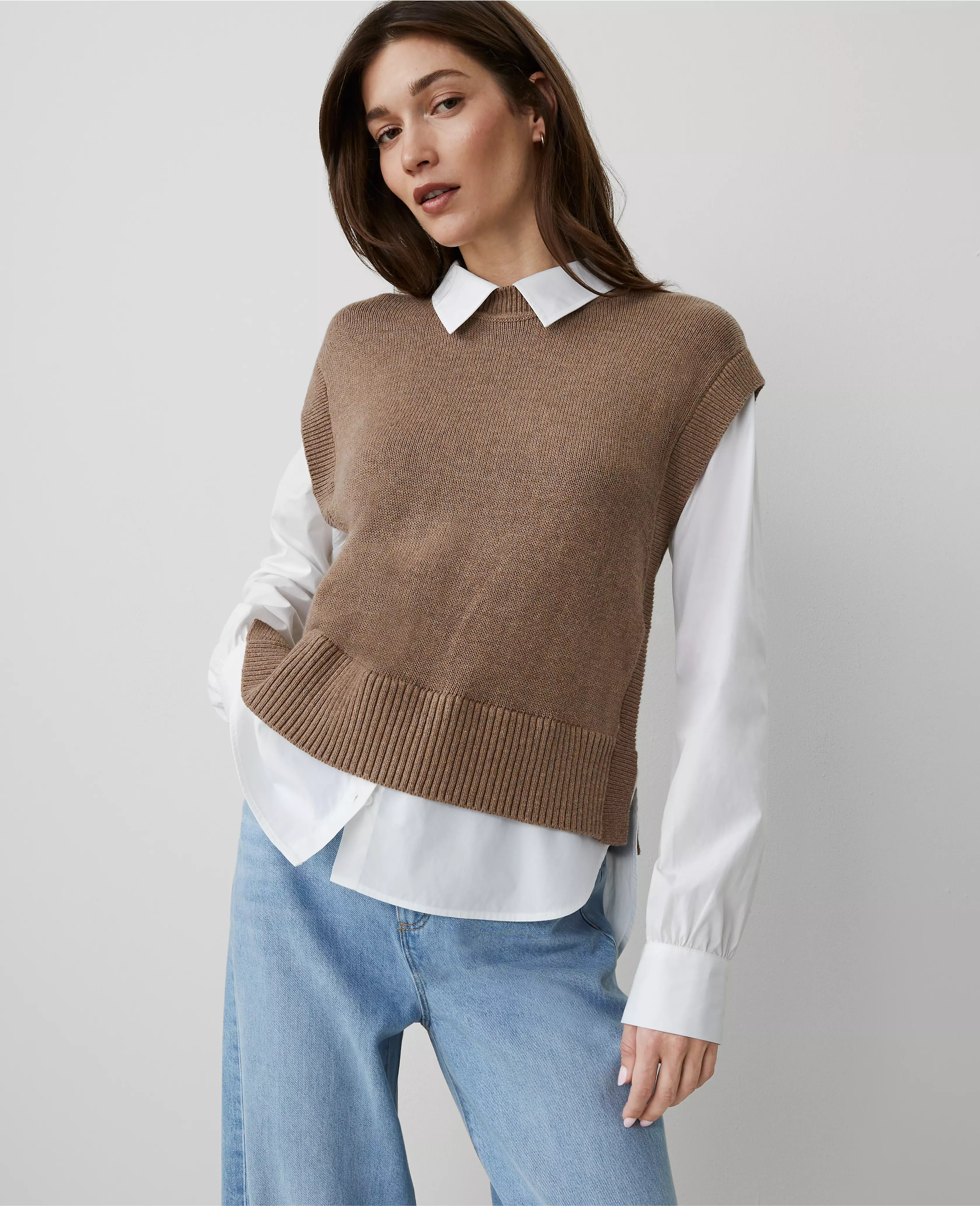 Layered Mixed Media Sweater | Ann Taylor