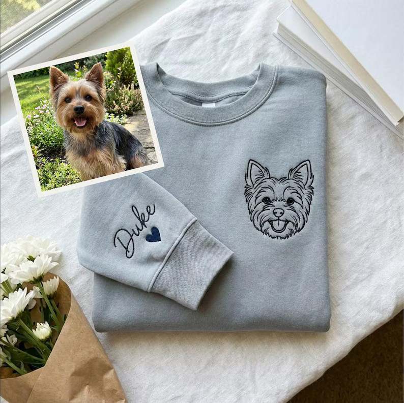 Outline Embroidered Pet Face & Name Sweatshirts, Custom Pet Sweatshirts, Custom Dog Cat Embroider... | Etsy (US)