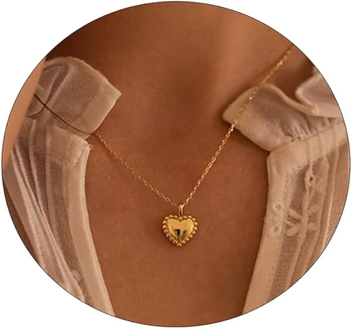 Dainty Heart Necklace for Women, 14k Gold Plated/Rose Gold/Silver Tiny Cute Heart Pendant Necklac... | Amazon (US)