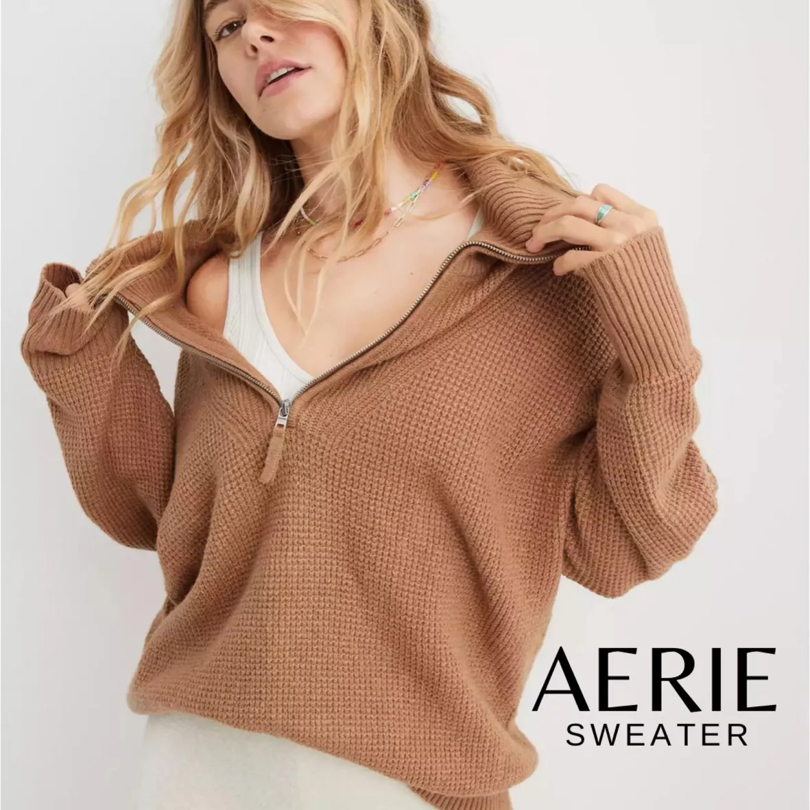 Aerie CozyUp Waffle Quarter Zip … curated on LTK