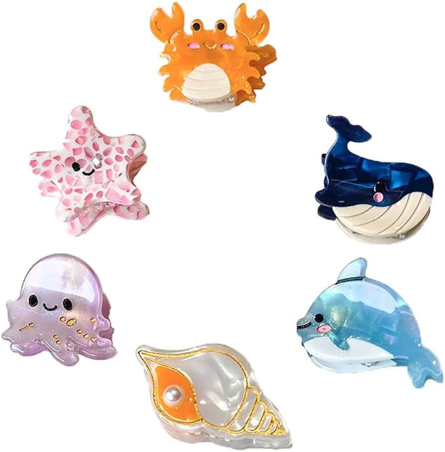 6PCS Sea Animals Small Hair Claw Clips for Women Girls Mini Ocean Hair Clip Hair Accessories with... | Amazon (US)