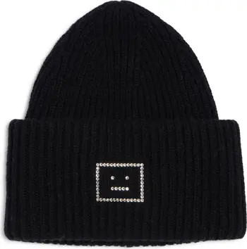 Acne Studios Pansy Crystal Face Wool Rib Beanie | Nordstrom | Nordstrom