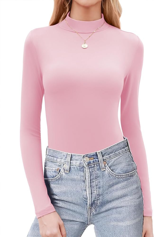 Zeagoo Womens Long Sleeve Shirts Mock Neck Basic Slim Fitted Tops Lightweight Stretch Base Layer ... | Amazon (US)