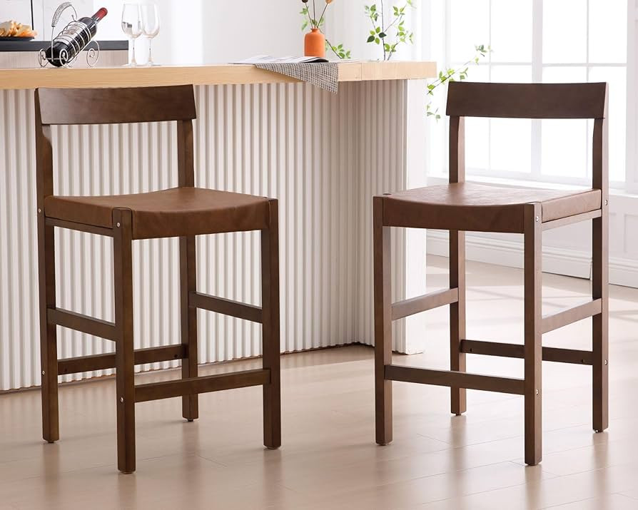 Brown Bar Stools Set of 2, 26'' Counter Height Barstools Modern Counter Stools with Backs and Foo... | Amazon (US)