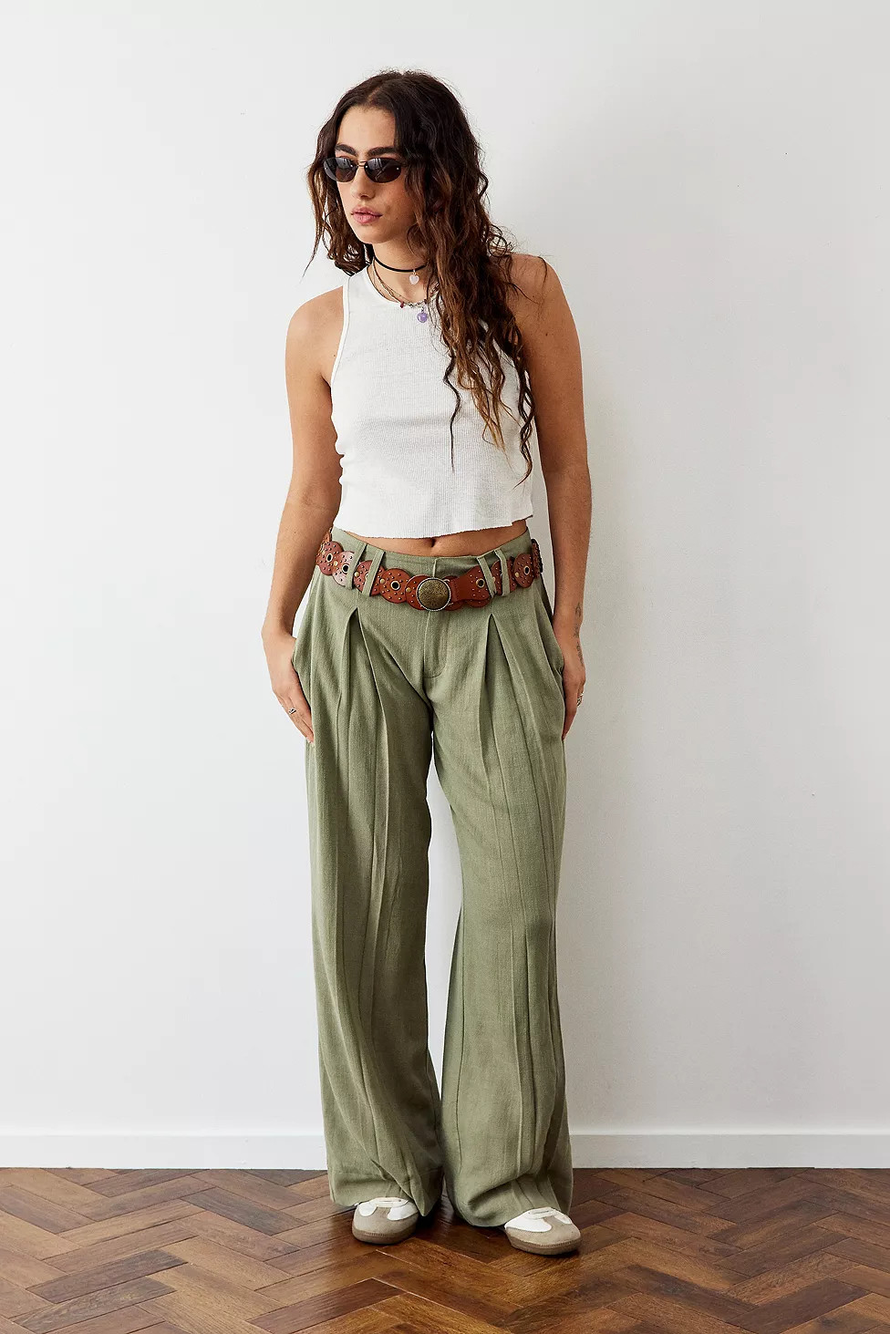 Archive At UO Khaki Linen Wide Leg Trousers | Urban Outfitters (EU)