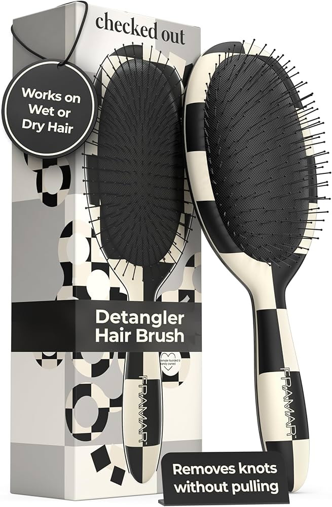 FRAMAR Checkered Print Hair Brush Detangler – Wet Hair Brushes For Women, Womens Hair Brush, Bl... | Amazon (US)