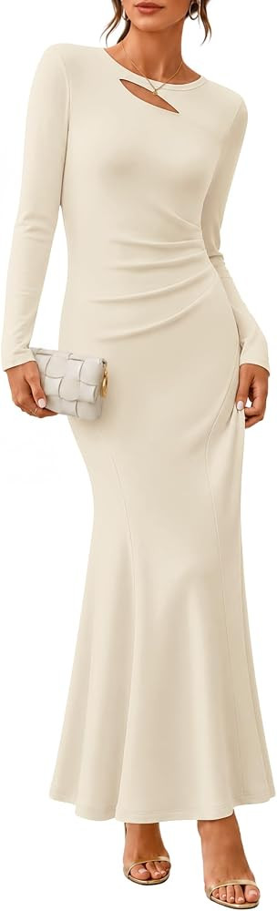 ZESICA Womens 2026 Fall Long Sleeve Bodycon Wedding Guest Maxi Dress | Amazon (US)