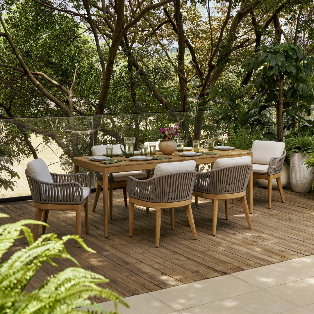 Castlery Isla Outdoor Dining Table and 6 Chairs, Solid Teak, Curved Edges, Multi Color | Castlery US