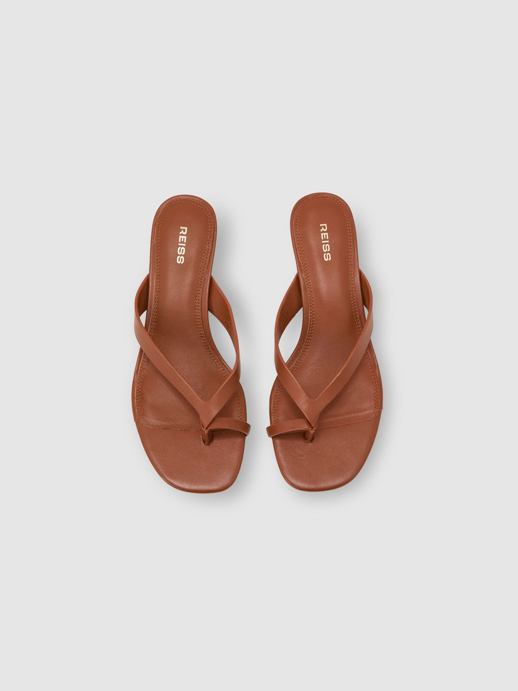 Leather Lizard-Effect Kitten-Heel Sandals in Tan | Reiss US