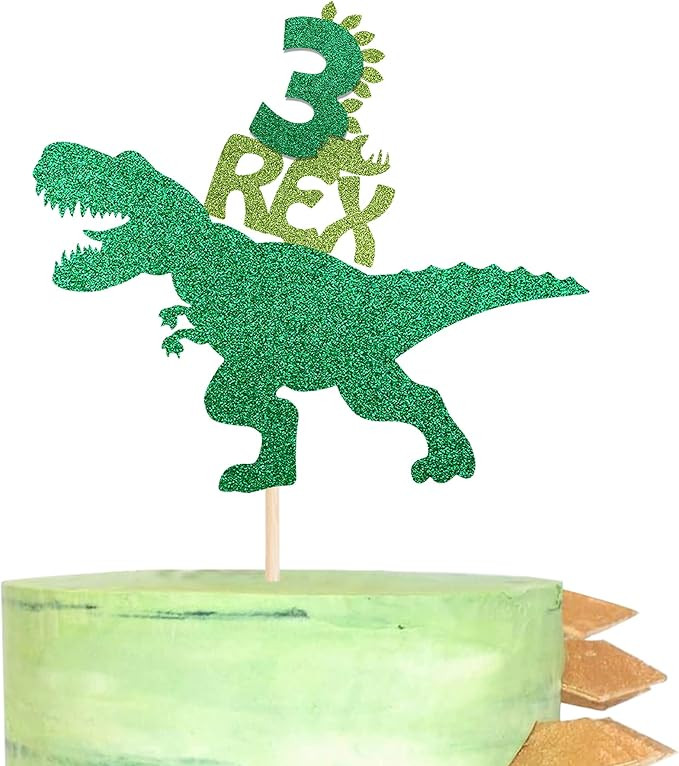 1 Pack Dinosaur 3rd Rex Happy Birthday Cake Topper Glitter T-Rex Third Cake Pick Baby Shower 3rd ... | Amazon (US)