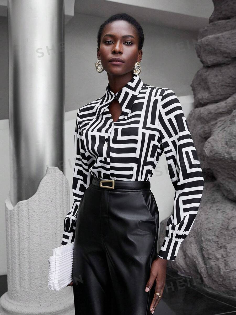 SHEIN Maija Geo Print Button Front Shirt | SHEIN