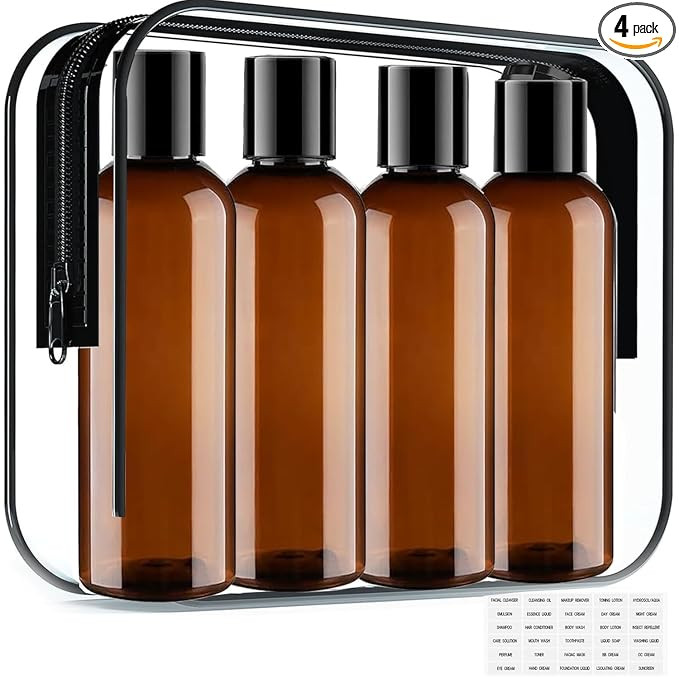 Toiletry Travel Bottles, 4Pack 3.4oz/100ml - Squeezable Plastic Containers with Flip Caps - Refil... | Amazon (US)