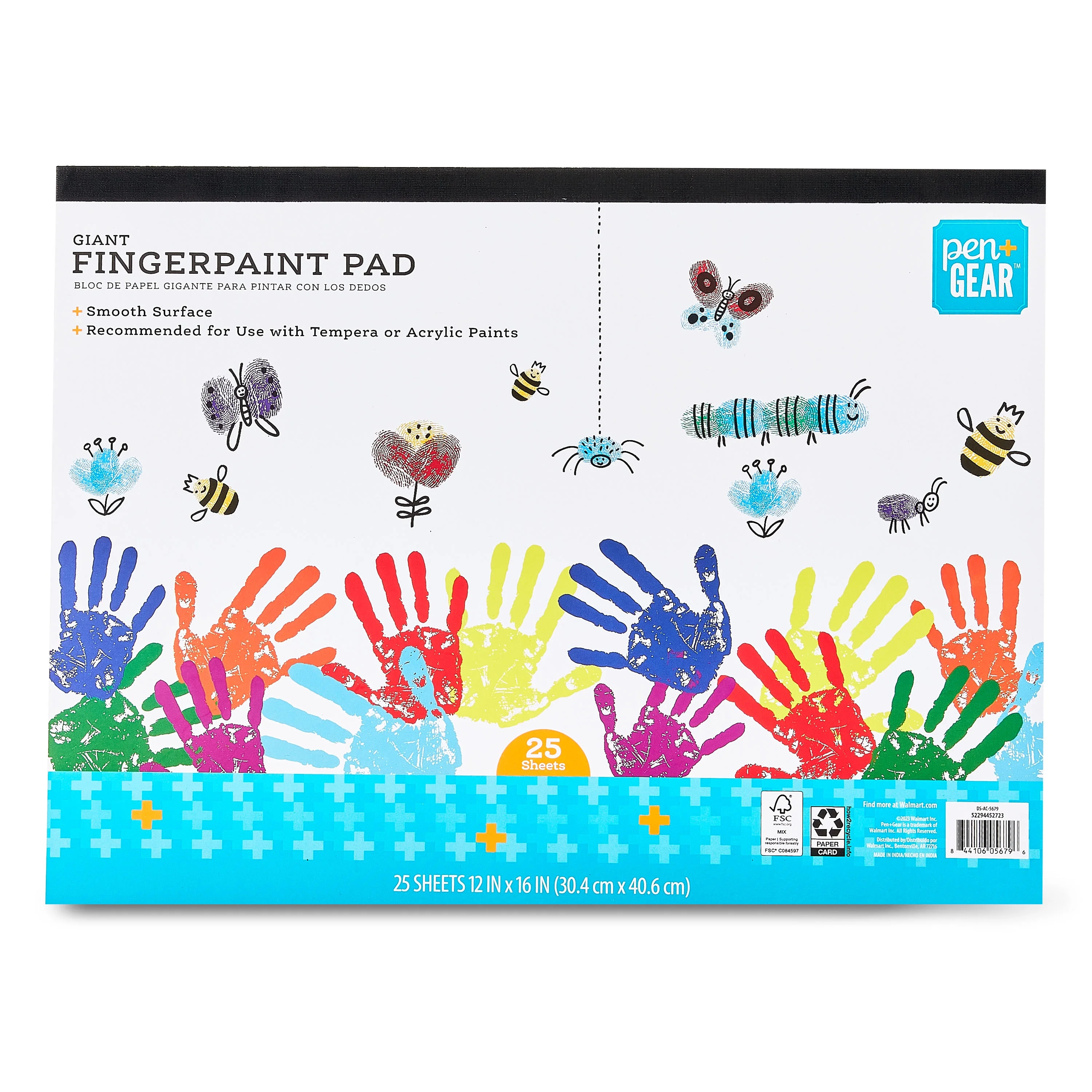 Pen+Gear Giant Fingerpaint Paper Pad, 16" x 12", 25 Sheets | Walmart (US)