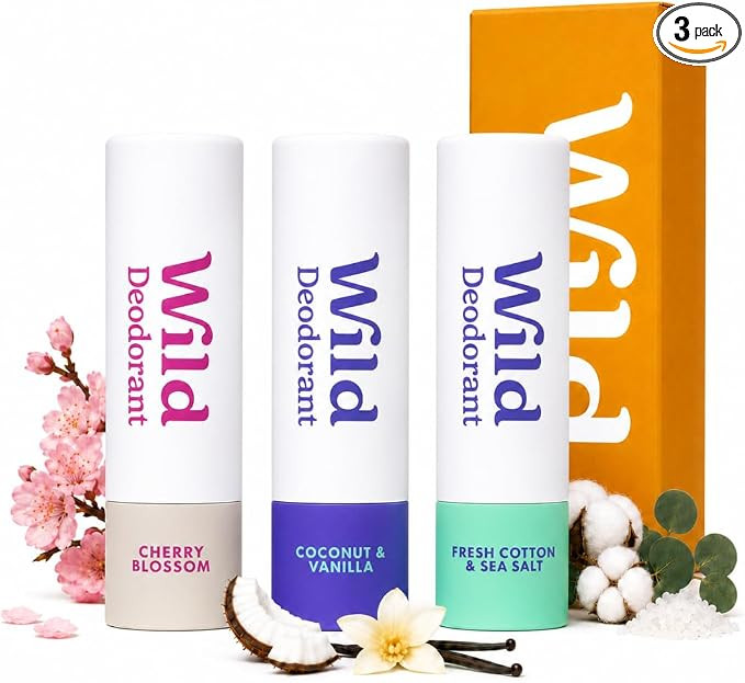 Wild Pack of 3 Mini Deodorants in Fresh Cotton & Sea Salt, Coconut & Vanilla and Cherry Blossom -... | Amazon (UK)