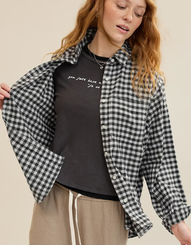 Aerie Anytime Fave Flannel Button Down Shirt | Aerie