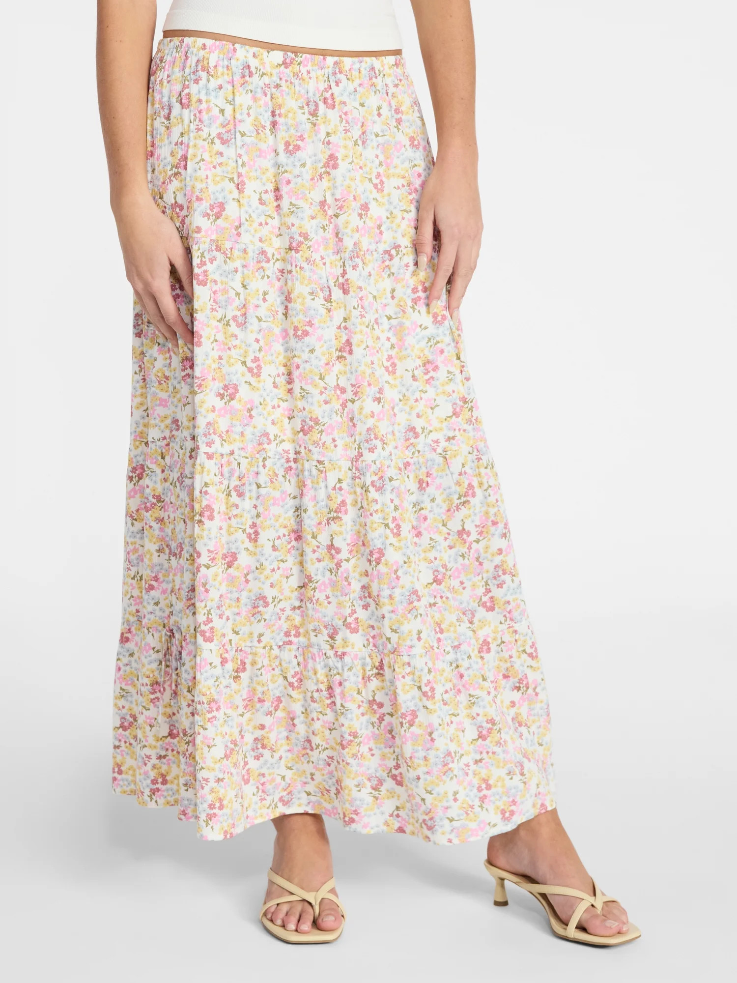 No Boundaries Side Tie Tiered Maxi Skirt, Women's and Women's Plus | Walmart (US)
