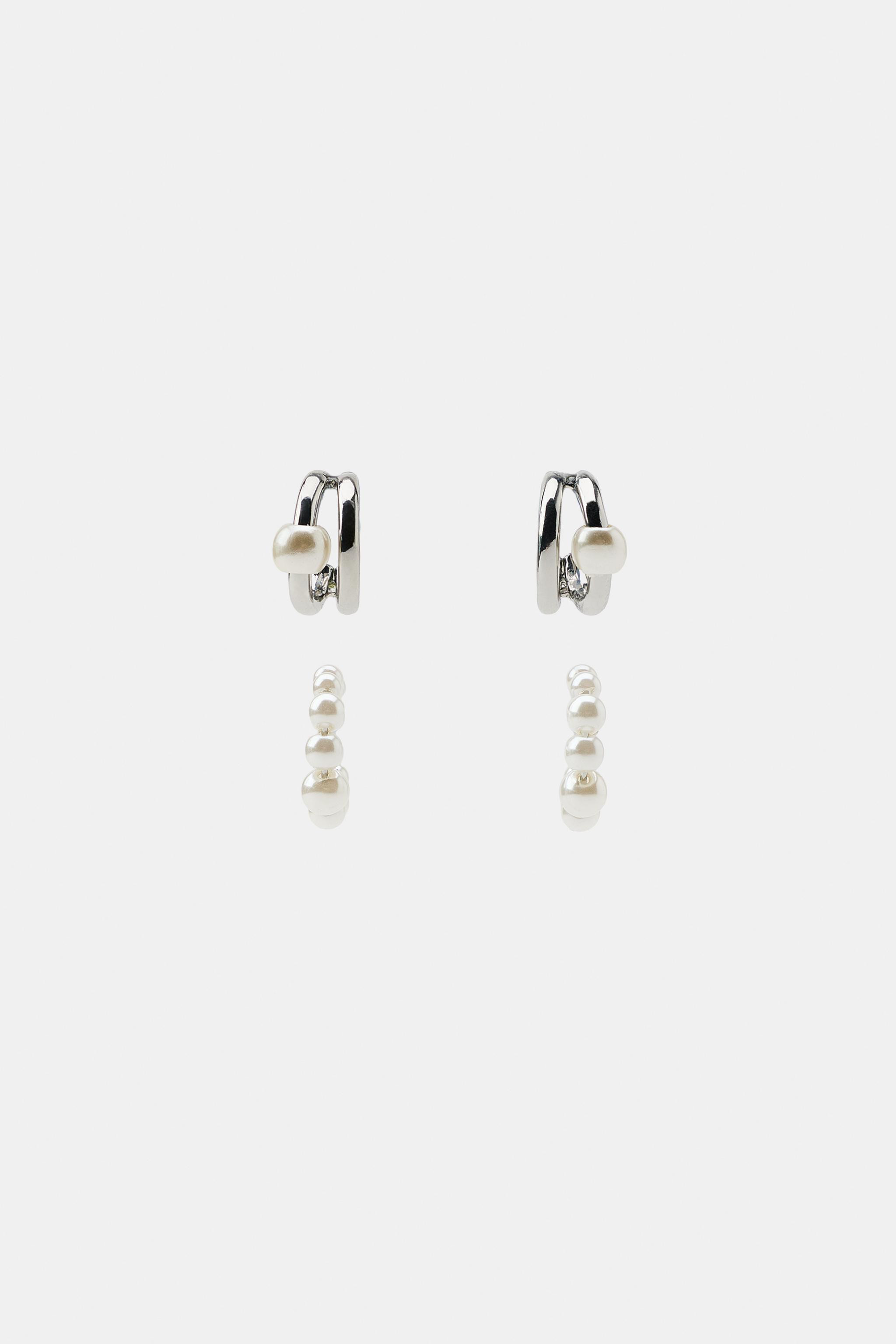 PACK OF HOOP AND EARCUFF EARRINGS WITH PEARLS | Zara US