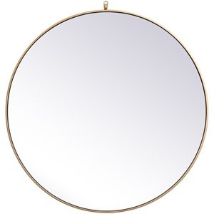 Elegant Decor Eternity 39" Round Mid Century Metal Frame Hooked Mirror in Brass | Homesquare