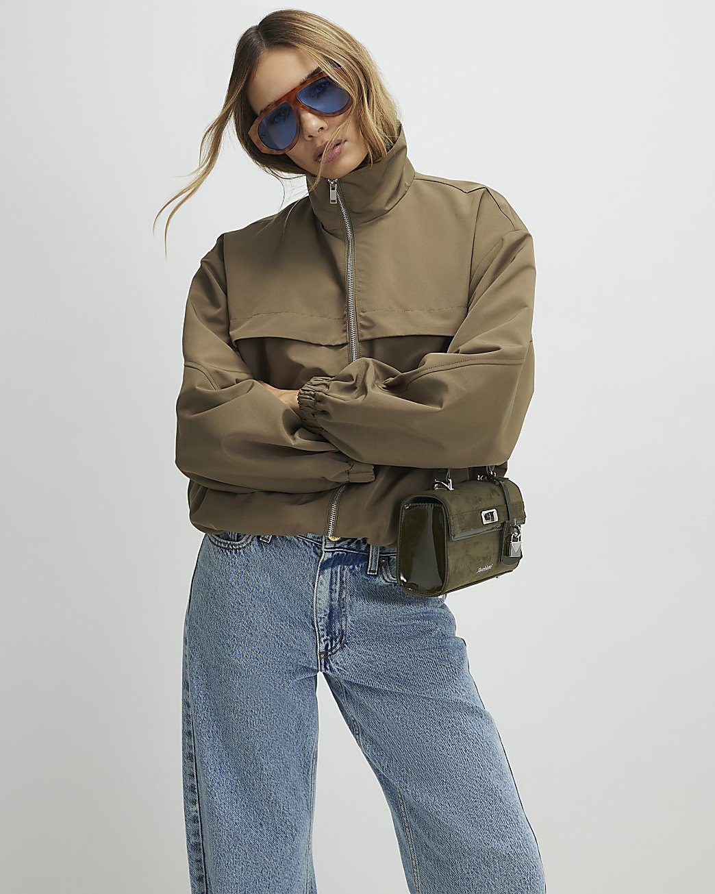 Khaki Lightweight Zip Through Jacket | River Island UK & IE