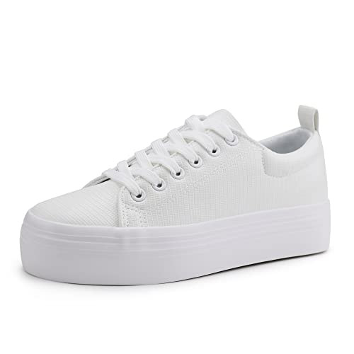 JABASIC Women Lace Up Platform Sneakers Comfortable Casual Fashion Sneaker Walking Shoes (11,All White) | Amazon (US)