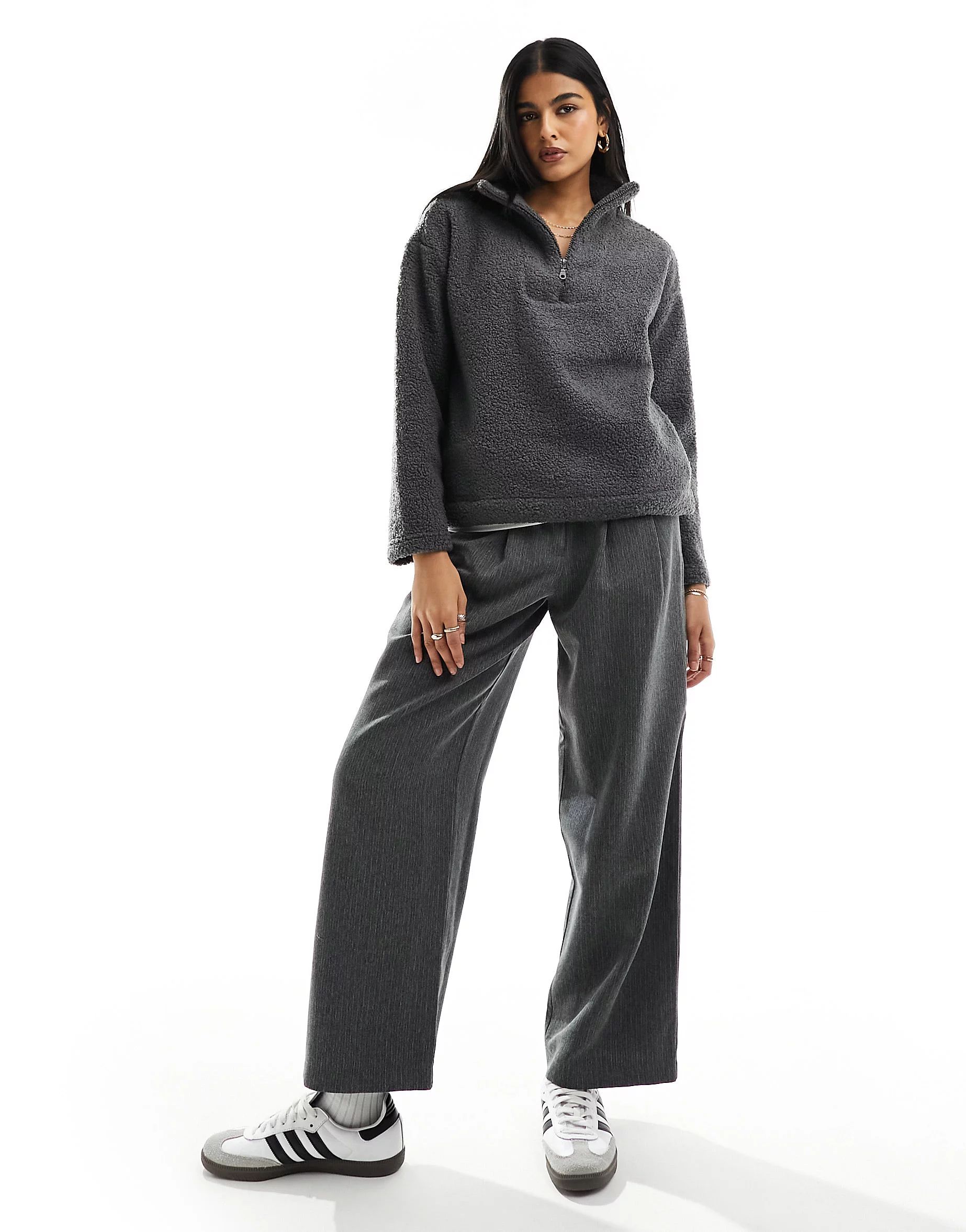 New Look teddy 1/4 zip jumper in grey | ASOS (Global)