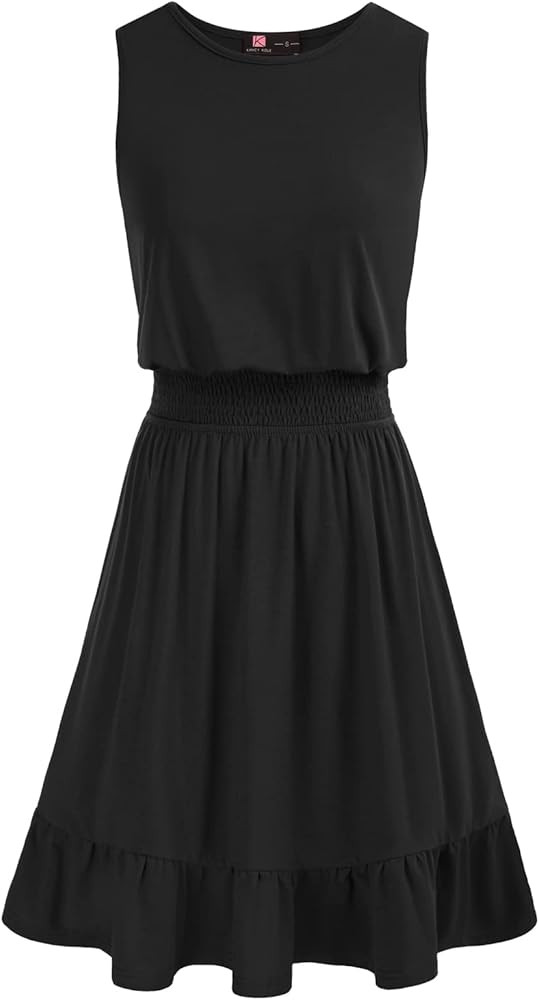 KANCY KOLE Womens Summer Sleeveless Ruffle Dress Crew Neck Smocked Mini Dress Cotton Tunic Shift ... | Amazon (US)