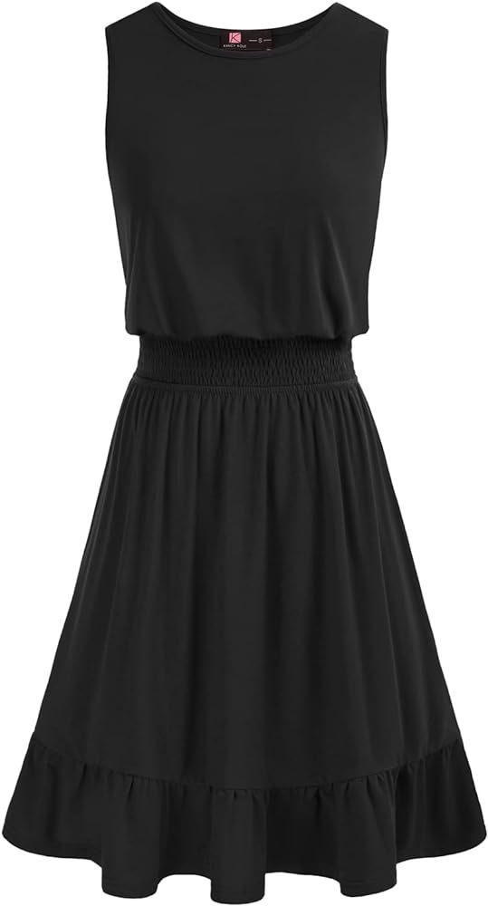 KANCY KOLE Womens Summer Sleeveless Ruffle Dress Crew Neck Smocked Mini Dress Cotton Tunic Shift ... | Amazon (US)
