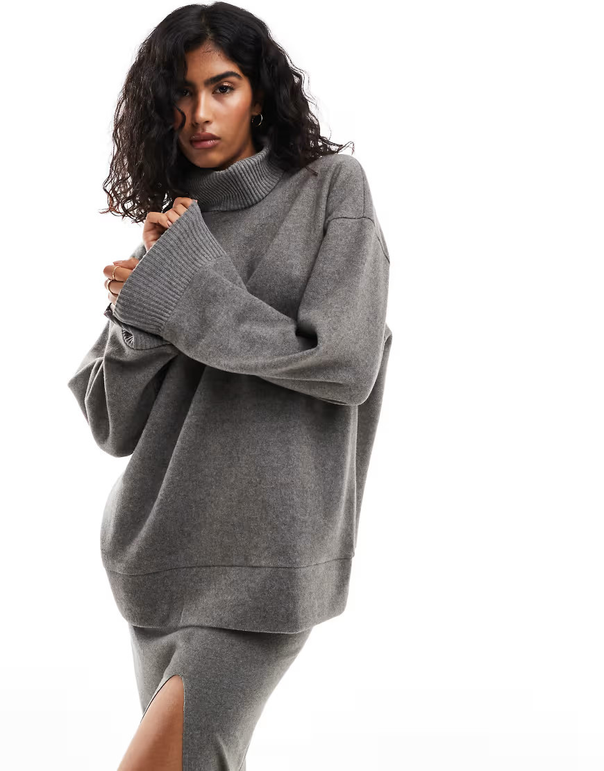ASOS DESIGN supersoft co-ord long line roll neck in charcoal marl - CHARCOAL-Grey | ASOS (Global)