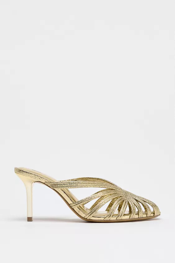 Metallic mule sandals. Multiple straps on the front. High stiletto heel. Pointed toe.Heel height:... | Zara UK