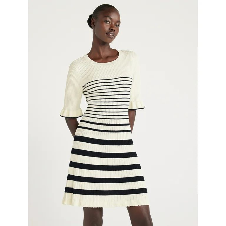 Free Assembly Women’s Mini Sweater Dress with Ruffle Cuffs, Sizes XS-XXL | Walmart (US)