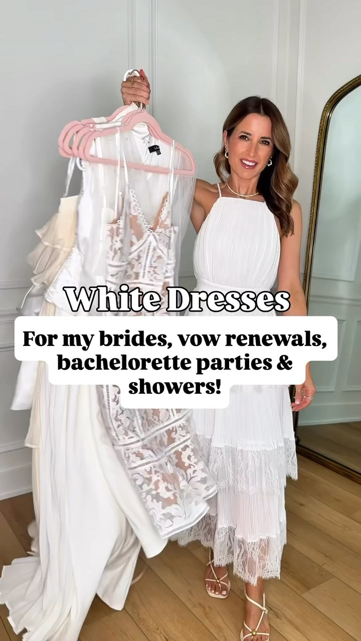 White dresses. Bride to be. White dresses for brides. Bow back dress. Lace dresses. White midi dresses.. Rehearsal dinner dress. Reception dress. Bridal shower dress. Bachelorette party dress. White lace midi dress. Vow renewal dress. Shoes are TTS. 
*I am 5’3, 110, 32b and wearing XXS in #1 and XS in everything else

#LTKootd #LTKWedding #LTKTravel