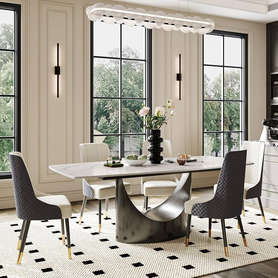 POVISON Hobart Modern Minimalist Dining Table Set for 6, White Rectangular Matte Sintered Stone T... | Amazon (US)