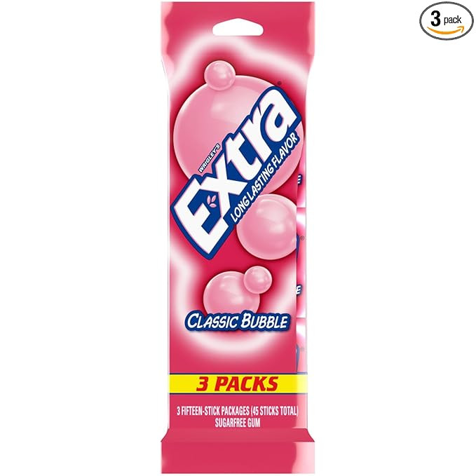 EXTRA Classic Bubble Sugar Free Chewing Gum, 15 Sticks (3 Pack) | Amazon (US)