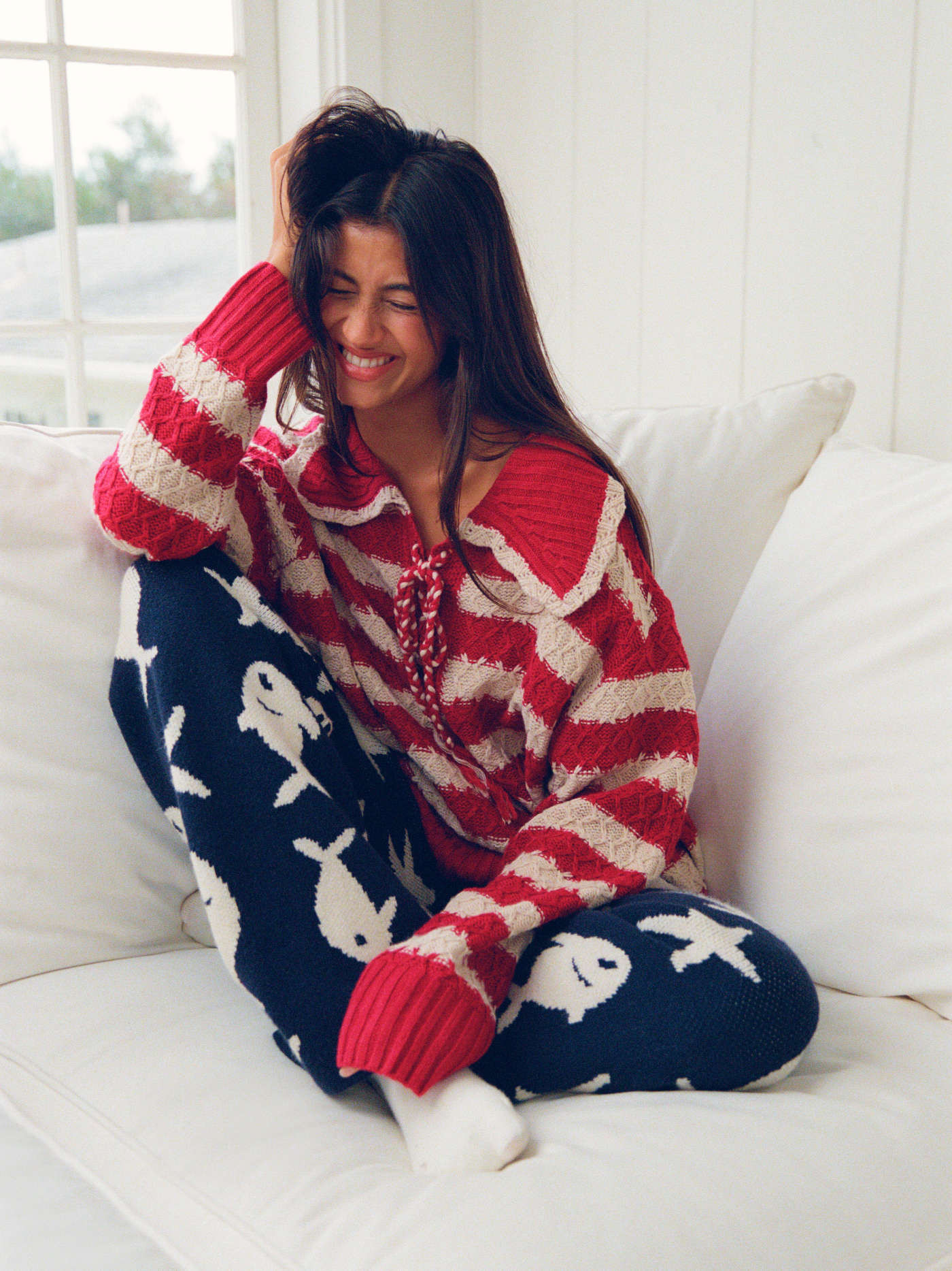 Christmas Christmas Knit Fabric Knit Collar Striped Knotted Oversized Sweater For School | Cider