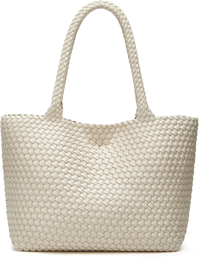 Woven Bags for Women Tote Purse: Vegan Leather Shoulder Handbags - Large Beach Tote - Travel Tote... | Amazon (US)