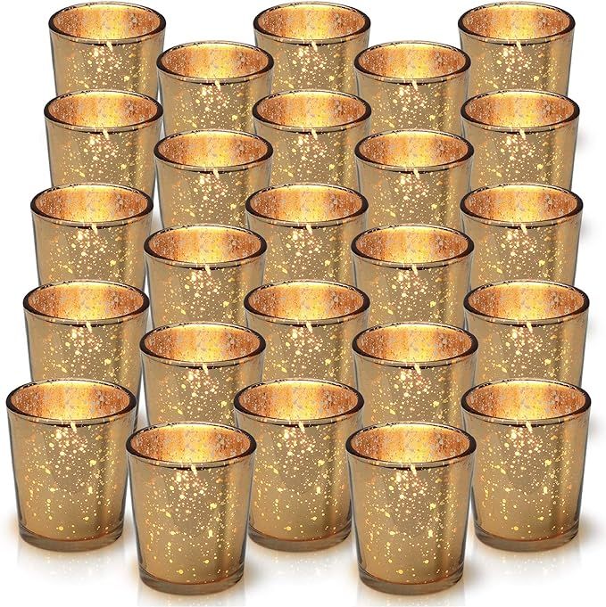 Granrosi Gold Mercury Votive Candle Holder Set of 25 - Mercury Glass Tealight Candle Holder with ... | Amazon (US)