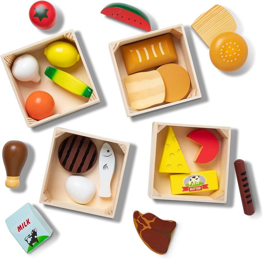 Melissa & Doug Food Groups - 21 Wooden Pieces and 4 Crates, Multi - Play Food Sets For Kids Kitchen, | Amazon (US)