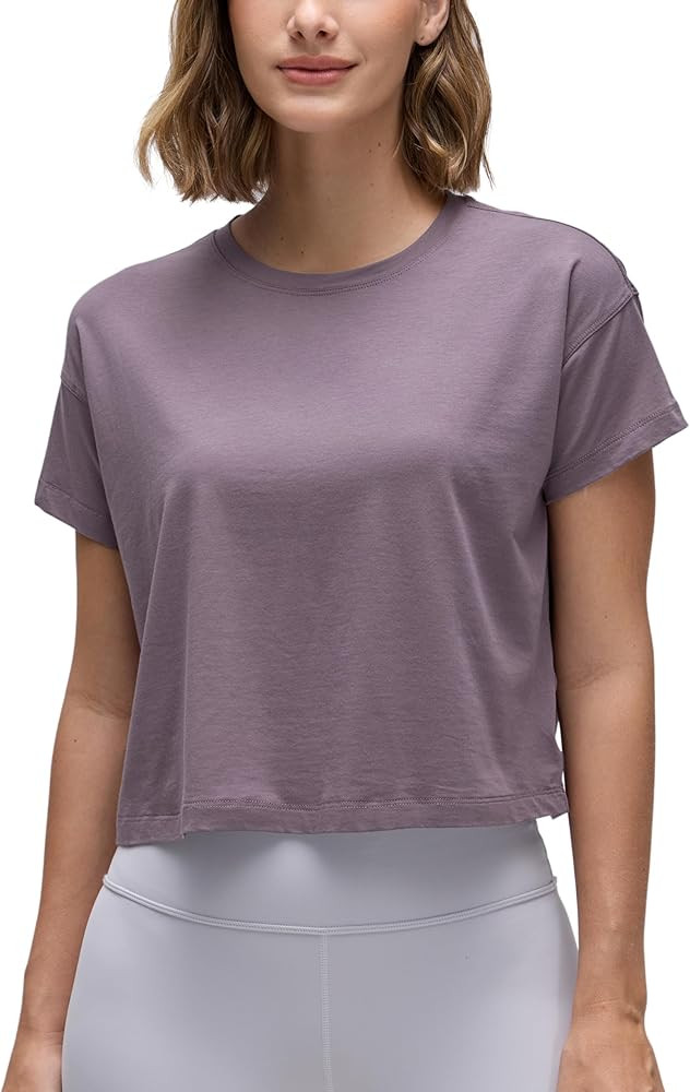 CRZ YOGA Pima Cotton Relaxed Crop T-Shirts for Women - Workout Athletic Gym Casual Short Sleeve S... | Amazon (US)
