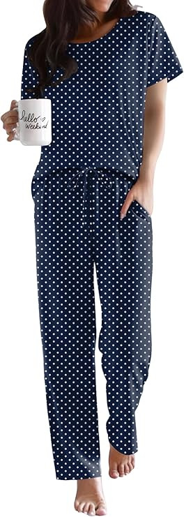 Ekouaer Pajama Sets for Women Round Neck Pjs Short Sleeve Sleepwear with Long Pants Loose Lounge ... | Amazon (US)