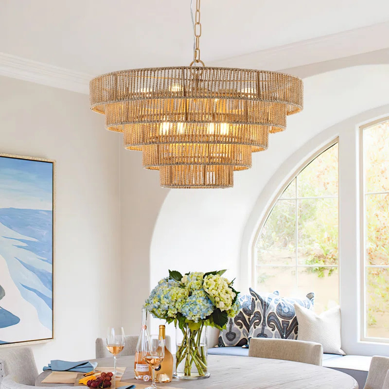 5 Tier 8 Light Raffia Dimmable Chandelier | Wayfair North America