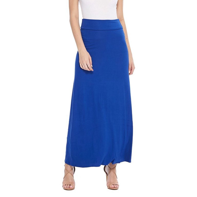 Women's Casual Foldable Waist Comfy Loose Fit Solid Maxi Skirt S-3XL | Walmart (US)