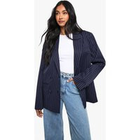 boohoo Women's Pinstripe Double Breasted Oversized Tailored Blazer in Navy | Size: 10 | Woven | boohoo (US & Canada)