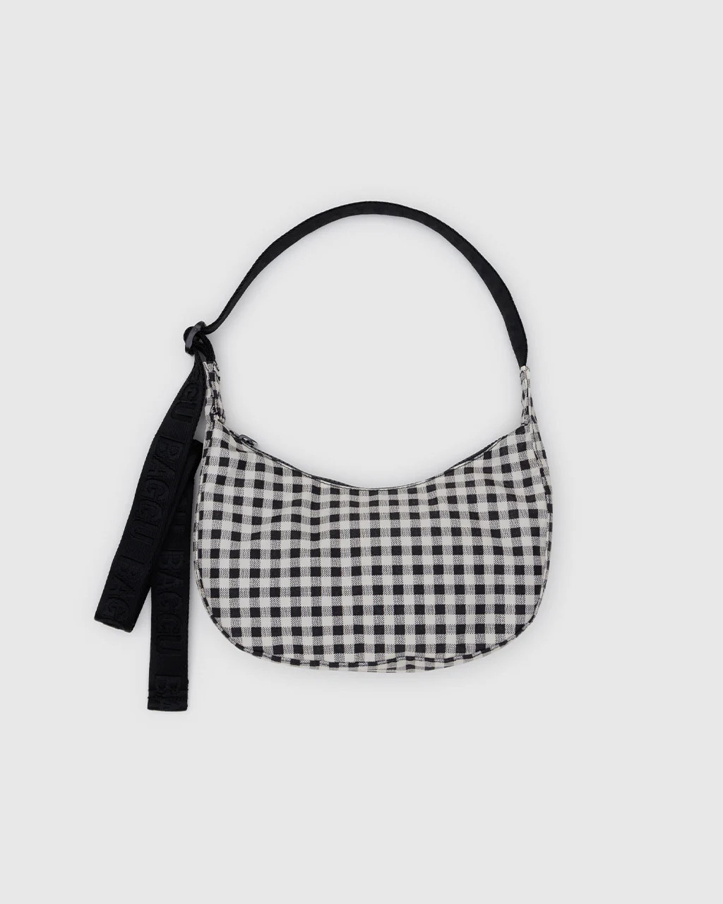 Small Nylon Crescent Bag w/ Key Leash - Black & White Gingham | ban.do