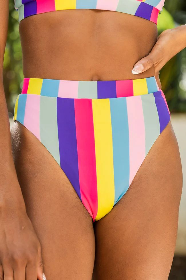 Rainbow Dreams Rainbow Stripe High Waisted Bikini Bottoms FINAL SALE | Pink Lily